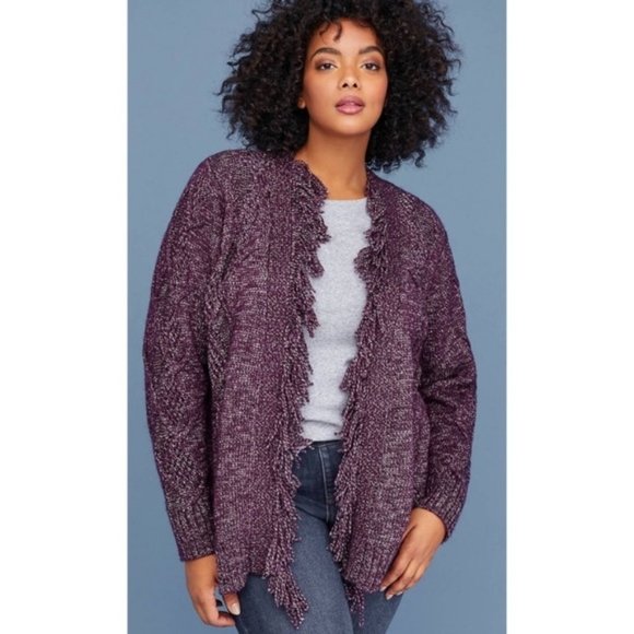 Lane Bryant Sweaters - NEW Lane Bryant Fringe Plum Duster Cardigan 4X